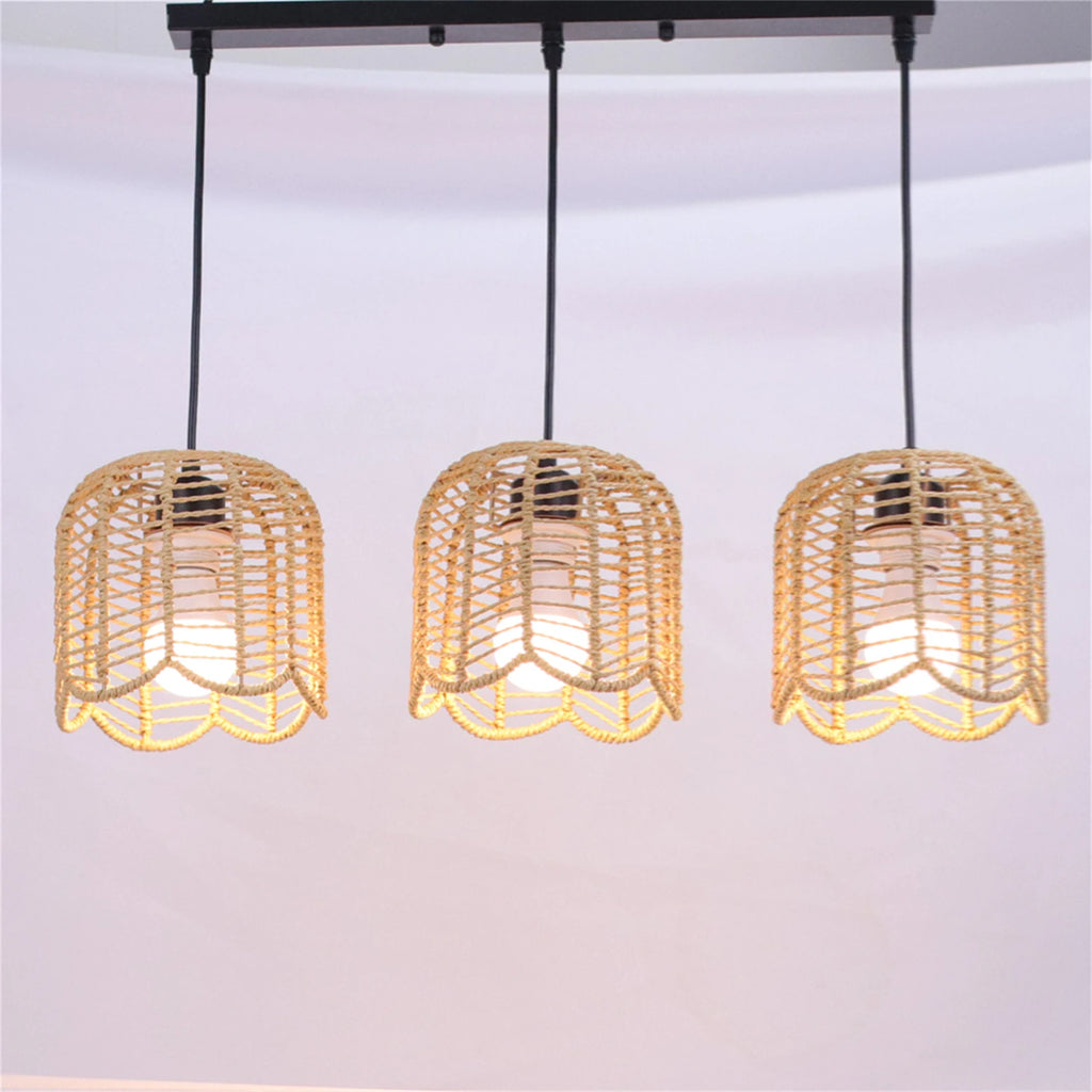 Woven Paper Rope Triple Pendant Chandelier — view 7
