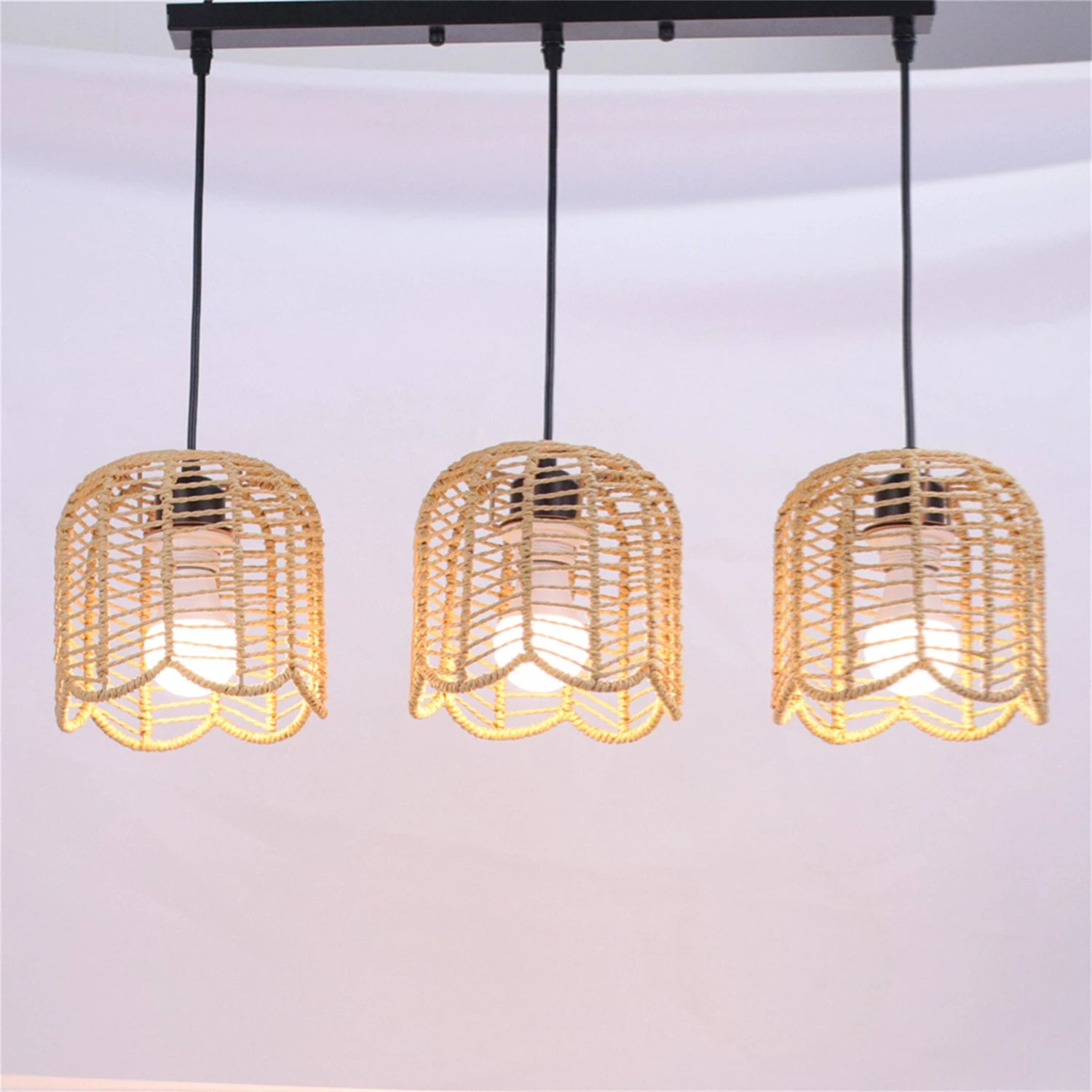 Woven Paper Rope Triple Pendant Chandelier — view 7