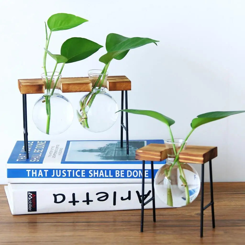 Wooden Ladder Plant Stand with Vases — view 6