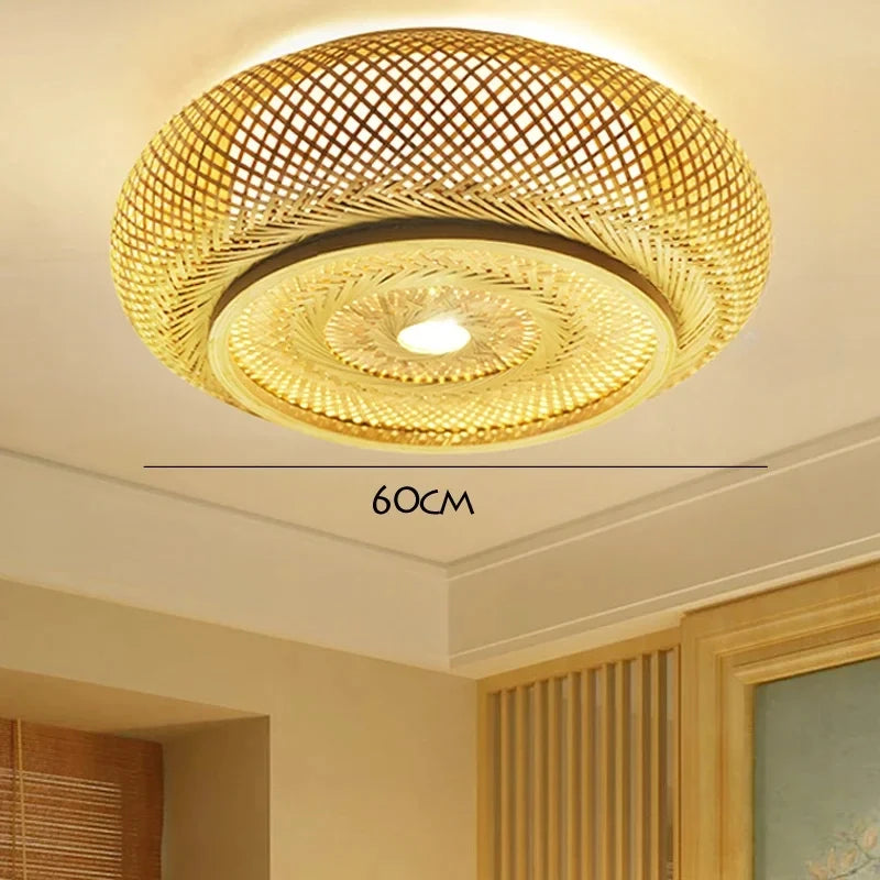 Handwoven Rattan Boho Flush Mount Ceiling Light — view 7