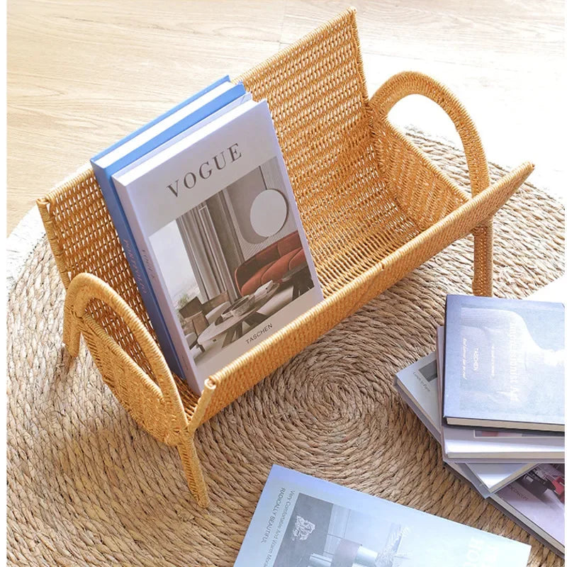 Woven Rattan Floor Magazine Rack & Bookshelf — view 2
