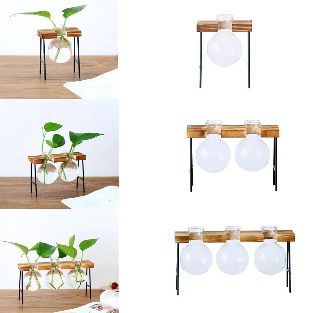 Wooden Ladder Plant Stand with Vases — view 2
