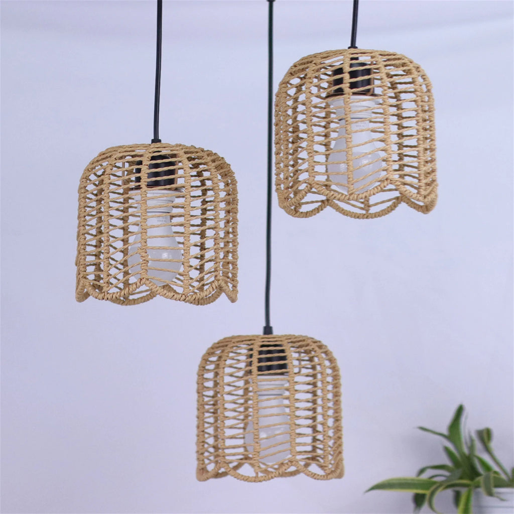 Woven Paper Rope Triple Pendant Chandelier — view 3