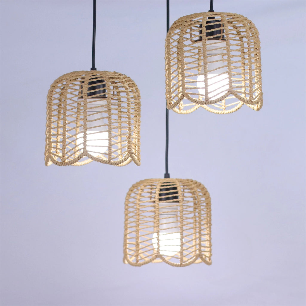 Woven Paper Rope Triple Pendant Chandelier — view 2