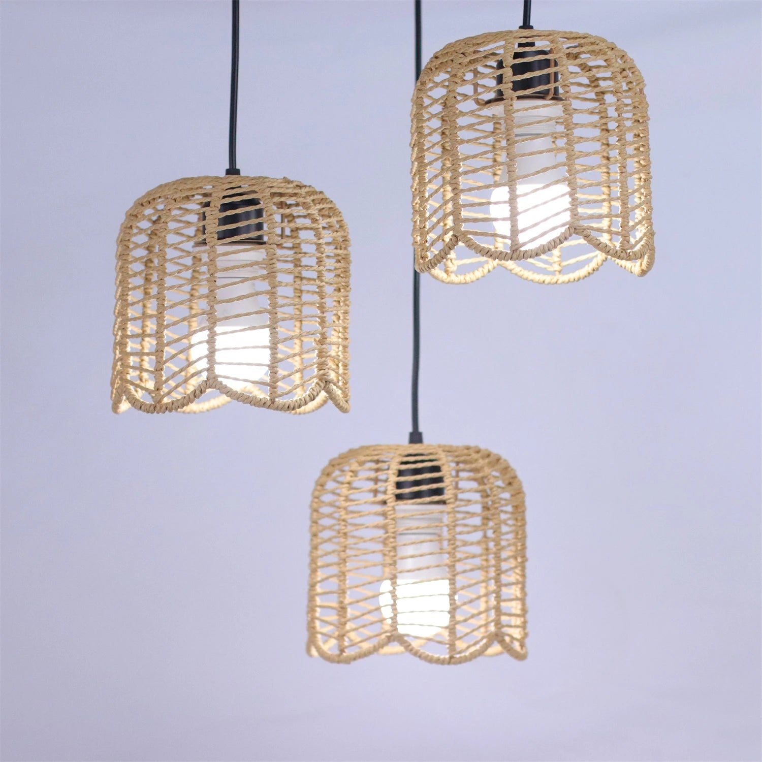 Woven Paper Rope Triple Pendant Chandelier — view 2