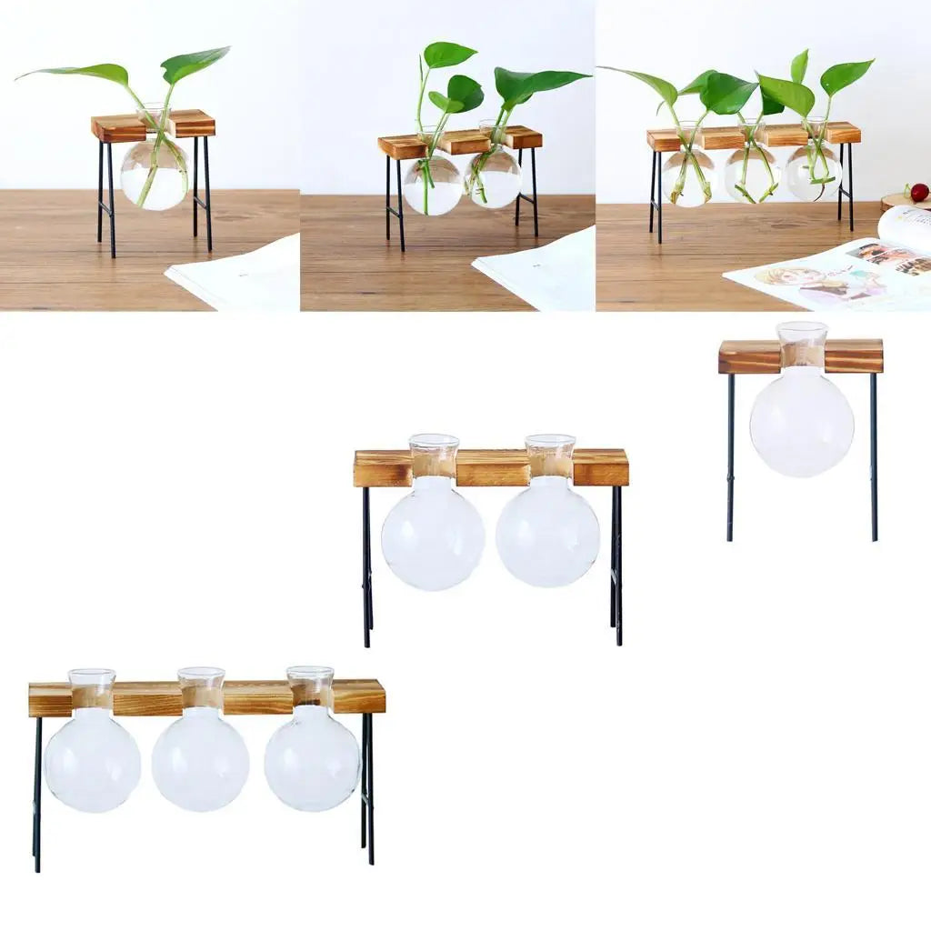 Wooden Ladder Plant Stand with Vases — view 5