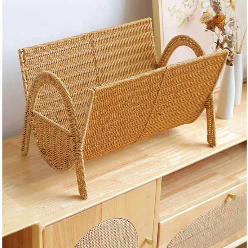 Woven Rattan Floor Magazine Rack & Bookshelf — view 4