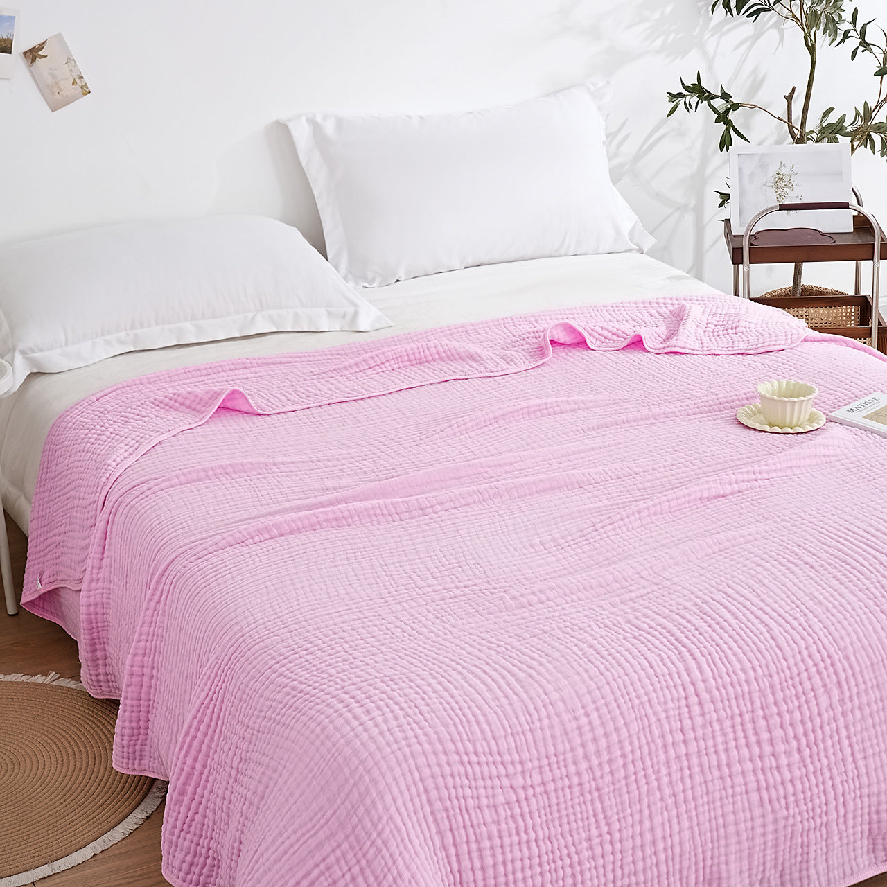Woven Muslin Quilt Throw in Muted Solid Tones — view 11