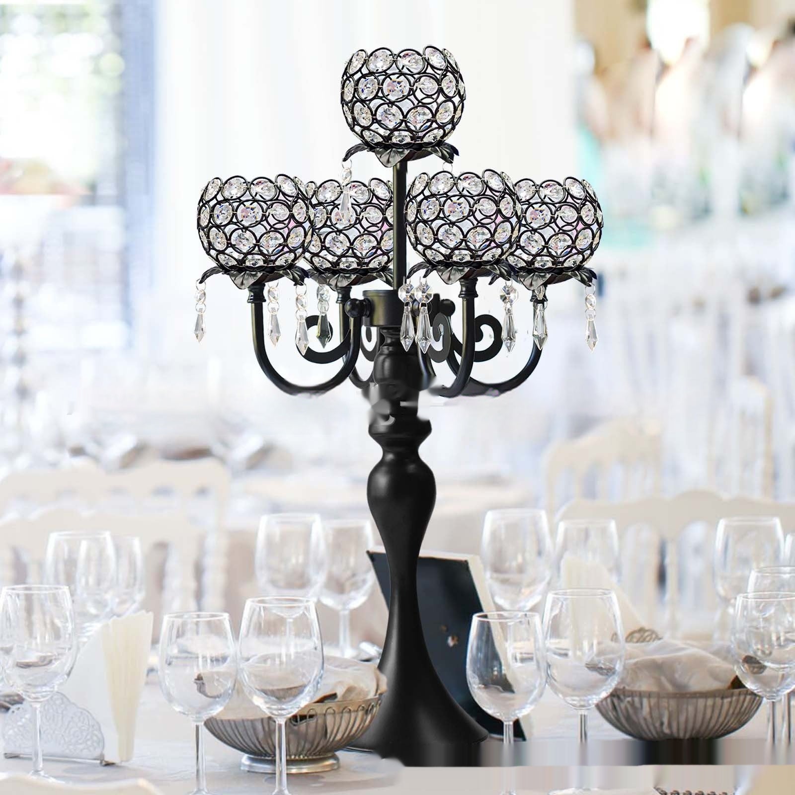 Metal & Crystal Candlestick Wedding Table Centrepiece