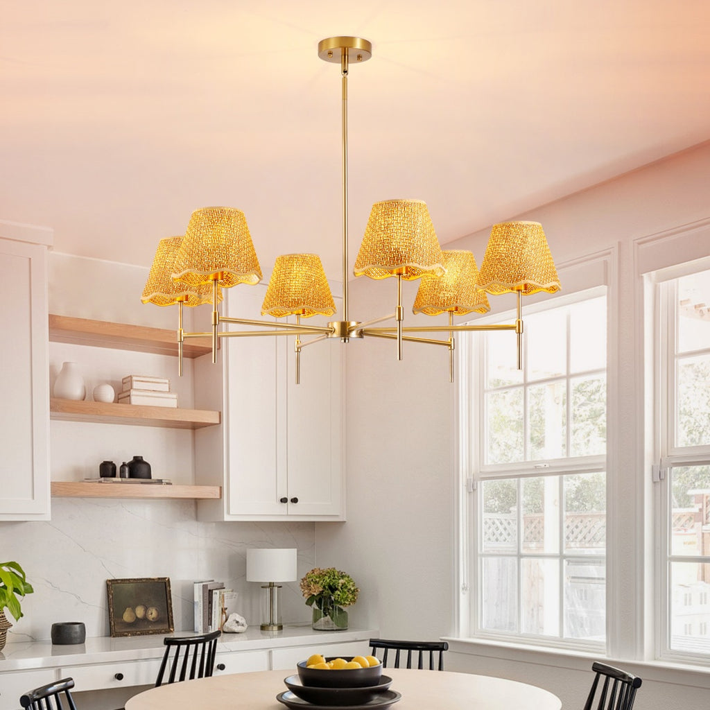 Six-Light Rattan Chandelier | Rustic Boho Pendant