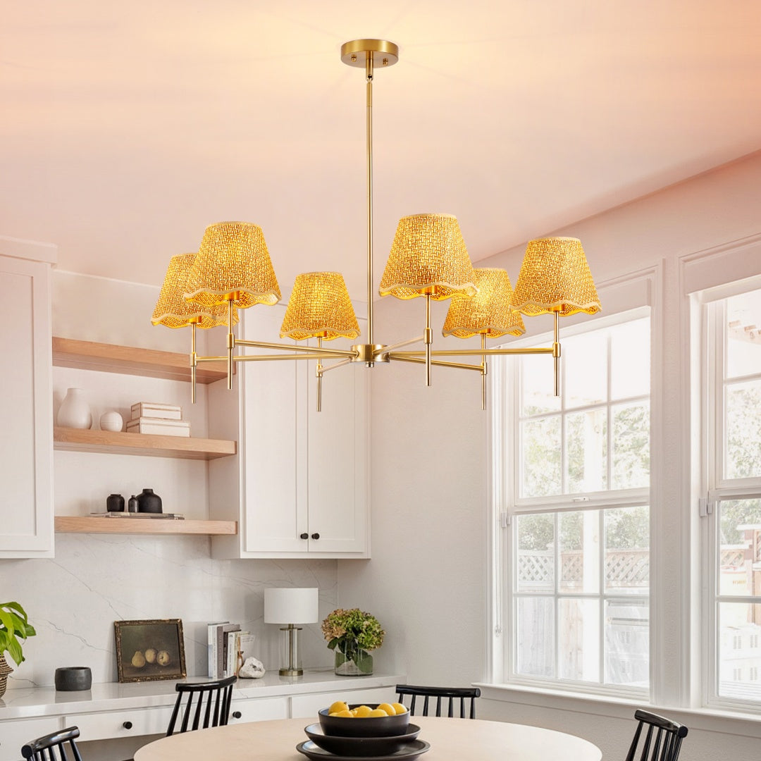 Six-Light Rattan Chandelier | Rustic Boho Pendant