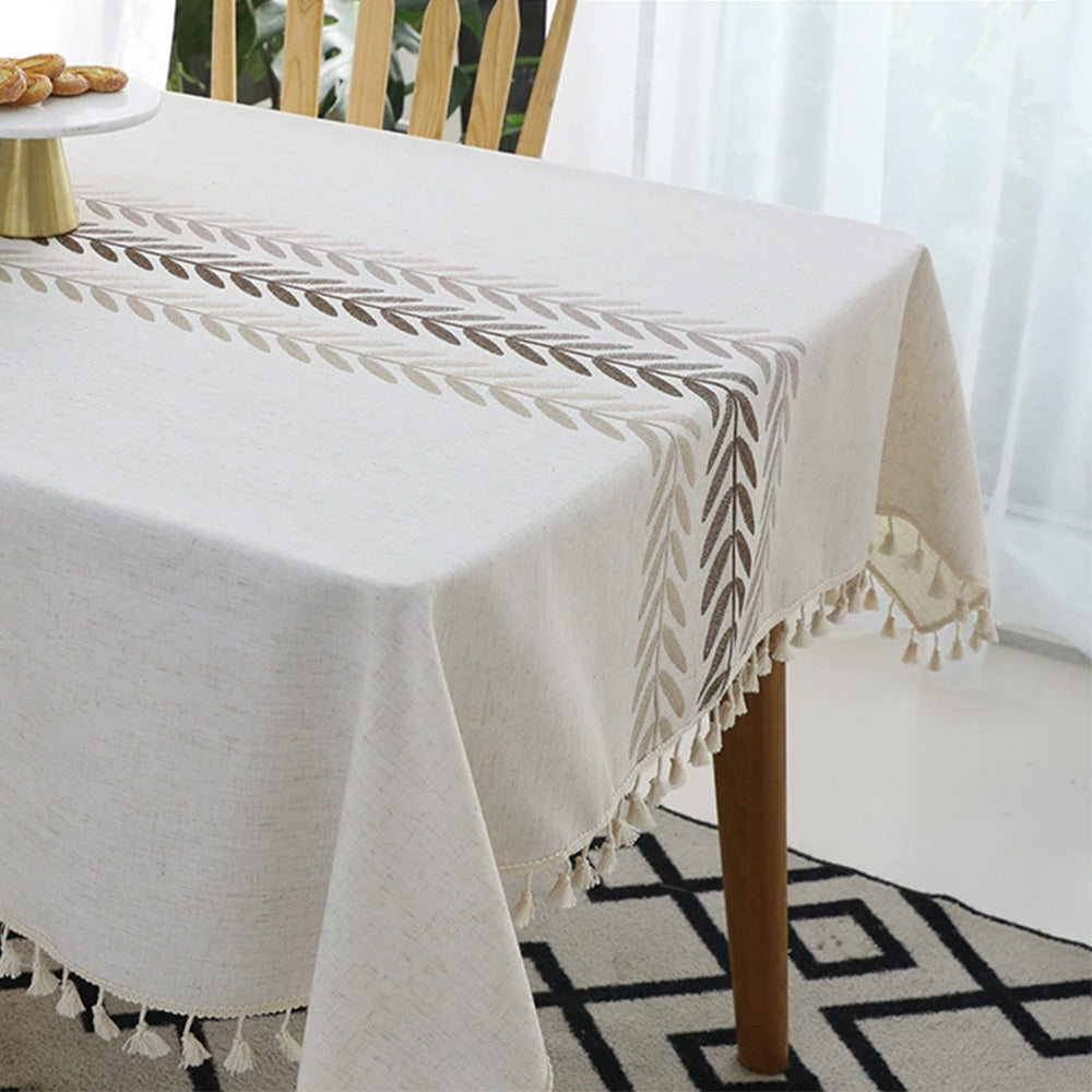 Cotton Linen Tablecloth with Tassel Edge Detail — view 3