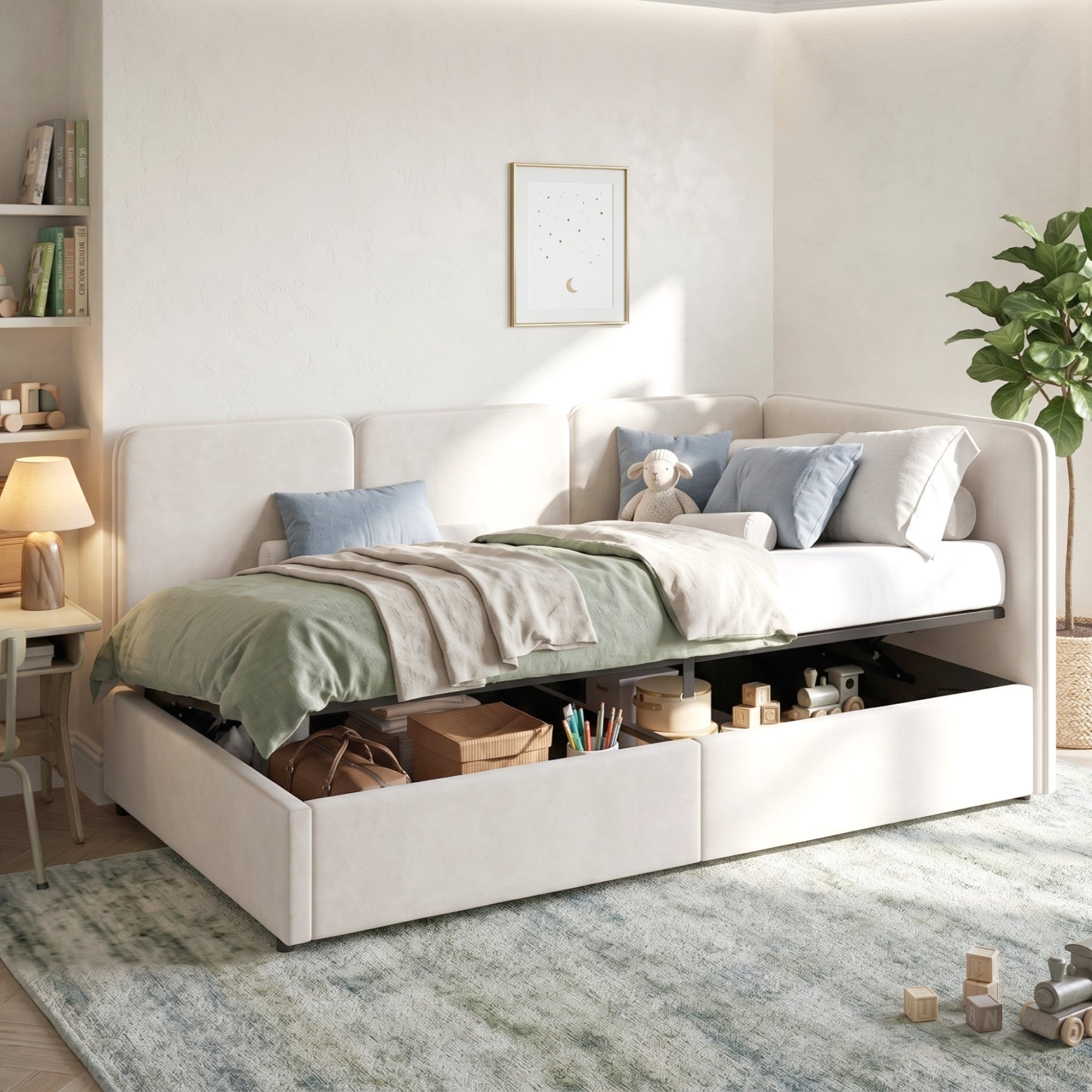 Velvet Chaise Daybed with Hydraulic Storage — view 4