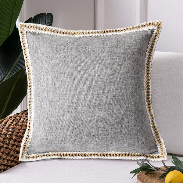 Vintage Linen Trimmed Cushion Covers, Pair