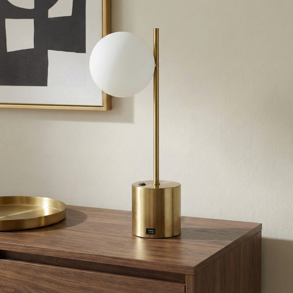 Brass & White Globe Table Lamp, Ethereal Glow