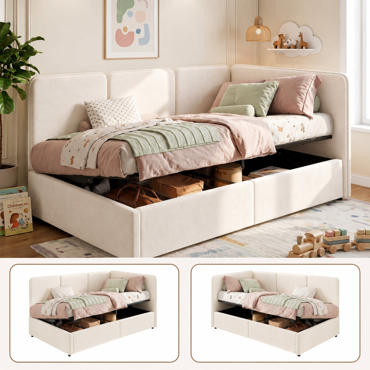 Velvet Chaise Daybed with Hydraulic Storage
