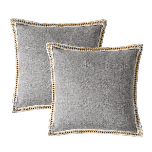 Vintage Linen Trimmed Cushion Covers, Pair — view 3