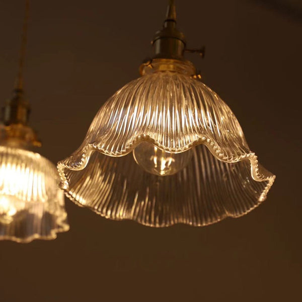 Japanese Retro Brass & Glass Pendant Light