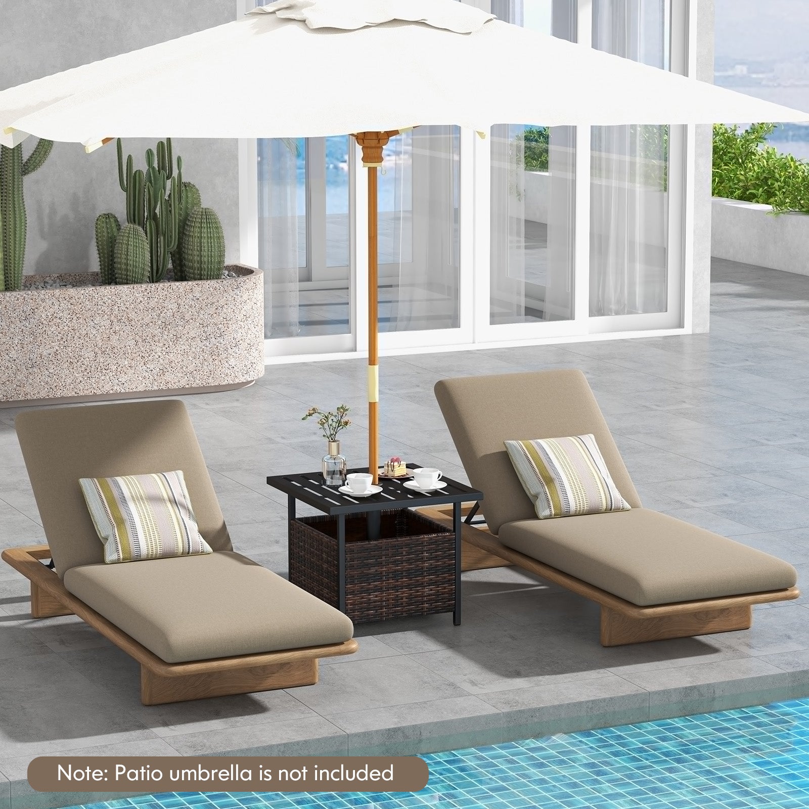 Woven Rattan Steel Side Table in Warm Brown