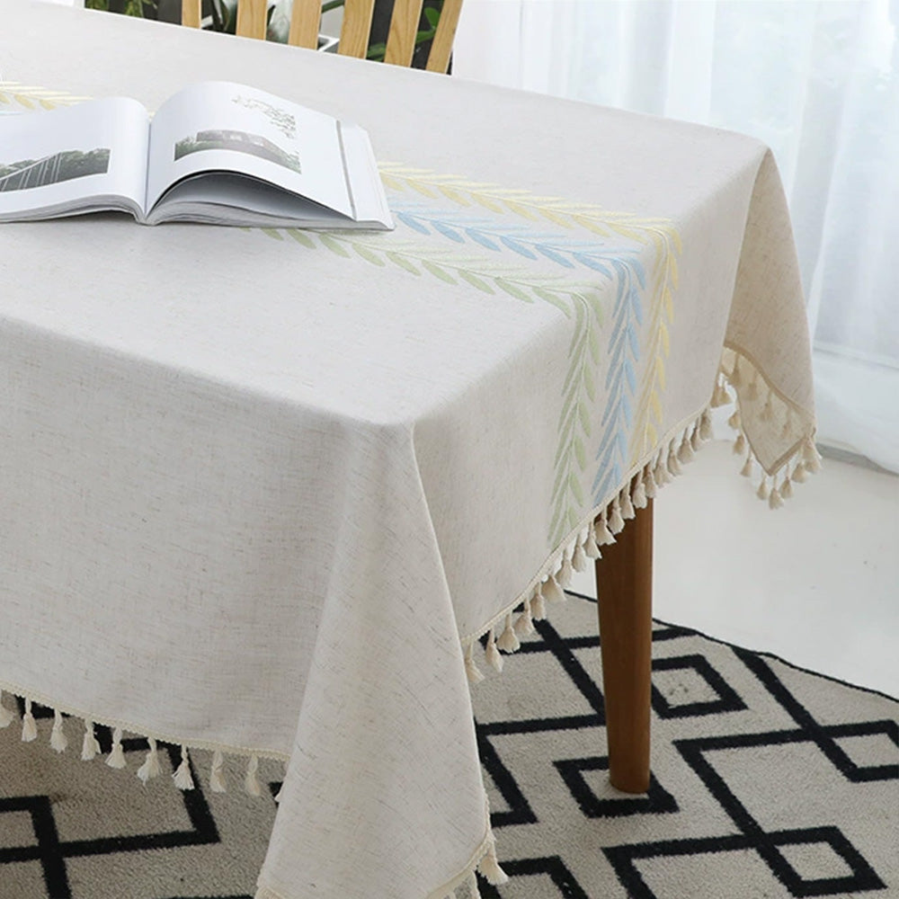 Cotton Linen Tablecloth with Tassel Edge Detail — view 4